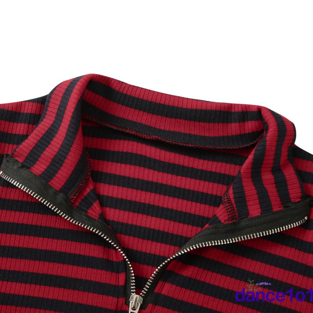 ♂Xx☎Áo Thun Tay Dài Hở Vai Dáng Ôm Họa Tiết Kẻ Sọc Xinh Xắn Cho Nữ