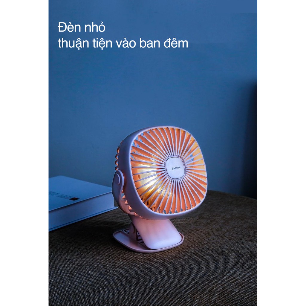 Quạt kẹp mini để bàn Baseus Box Clamping Fan (Pin sạc 2000mAh, 3 cấp tốc độ, đèn LED, xoay 360 độ )