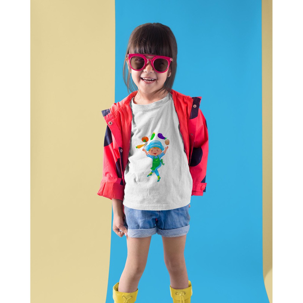 Áo thun Trẻ em in hình Thợ bếp và rau củ Cotton Thun Cao Cấp - Dễ Thương Đáng Yêu