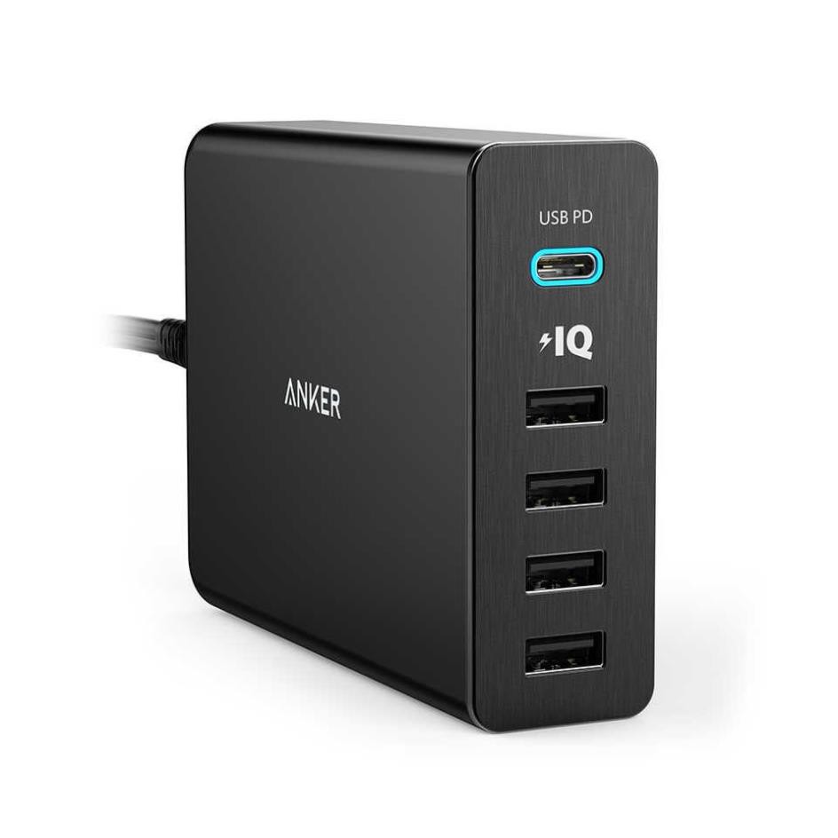 Cóc củ sạc nhanh 60W 4 cổng IQ USB & 1 cổng PD Type-C chính hãng Anker PowerPort +5 (Max 3A / Type-C và 2.4A / USB)