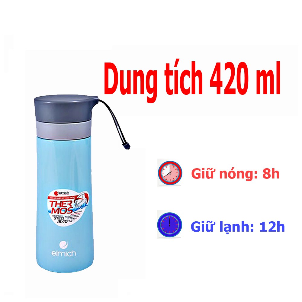 Bình giữ nhiệt Inox 304 thiết kế 3 lớp, dung tích 420ml Elmich EL-7917