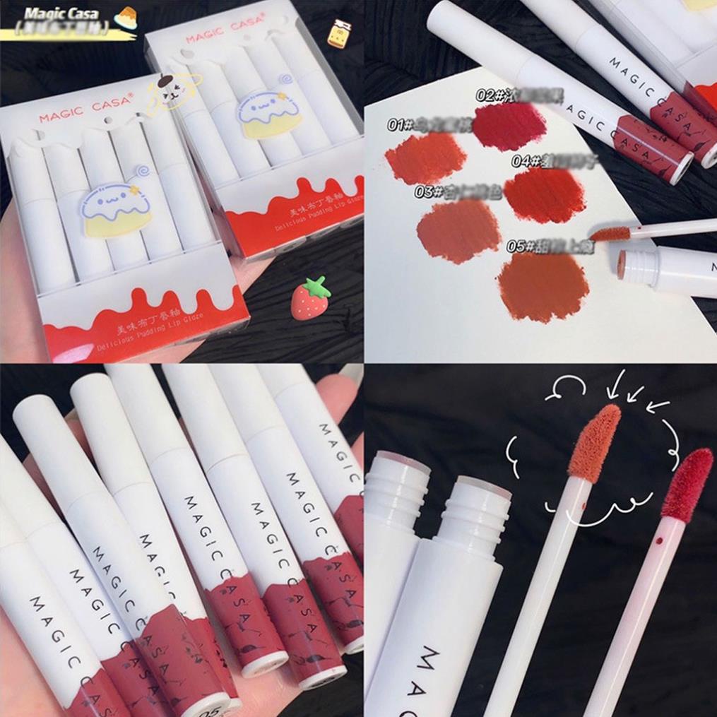 Set 5 cây son môi kem lì magic casa bánh bông trứng nội địa trung son đẹp mịn lâu trôi 💄