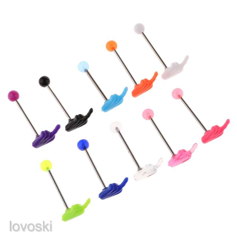Set 10 Khuyên Lưỡi / Cằm / Môi Bằng Thép Không Gỉ