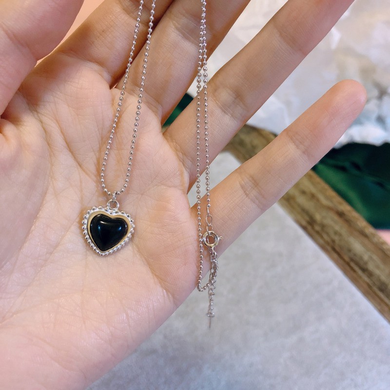 vòng cổ Đính Đá Mã Não Đen Kiểu Dáng Đơn Giản Phong Cách Retro