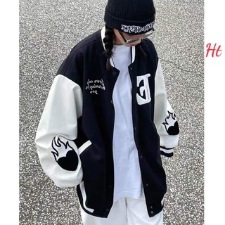 Áo bomber nỉ phối tay trắng E HS