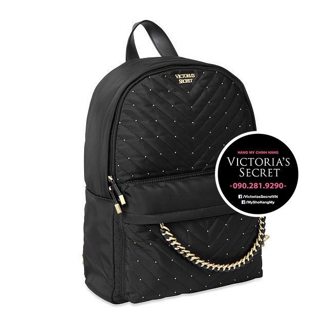 (Balo 37) Ba lô đen lớn gắn hạt thời trang- KT 36x26cm - Hàng nhập Victoria's Secret USA