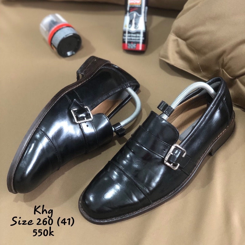 [Giày 2hand] [Size 41] [TonaShoe] Giày Tây Đế Phíp Gỗ Single Monstrap Da Bóng Sang Trọng Giày Tu Sĩ