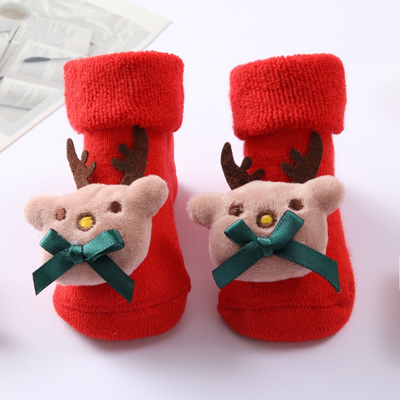 Vớ cotton chống trượt in họa tiết hoạt hình giáng sinh dễ thương cho bé sơ sinh
