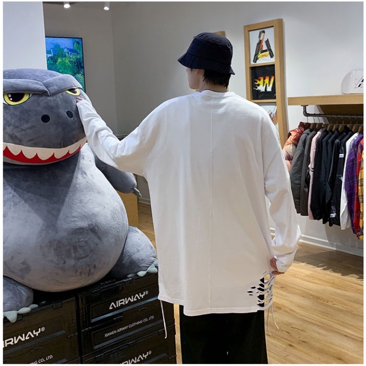 Áo thun dài tay 95% cotton rách gấu tạo layer màu basic hip hop unisex nam nữ