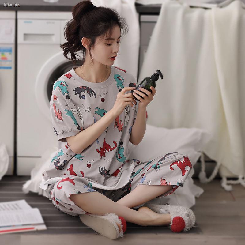 【MEGDEN】๑✁Bộ đồ ngủ của phụ nữ mùa xuân và thu quần cắt ngắn Cô gái sinh viên Hàn Quốc hè rộng rãi mặc nhà mỏng phù hợp với <