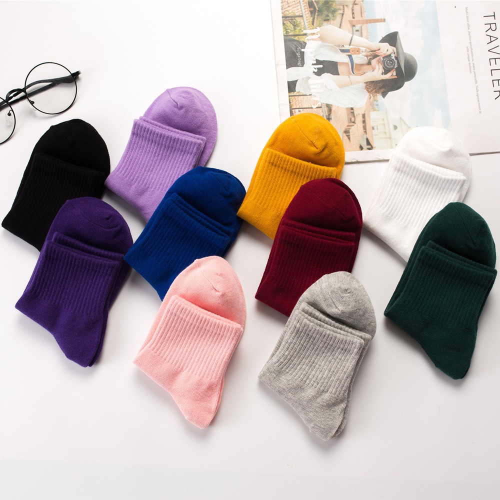 Tất vớ trơn cao cổ dày dặn ulzzang unisex thấm hút mồ hôi qua mắt cá chân 5cm MT102