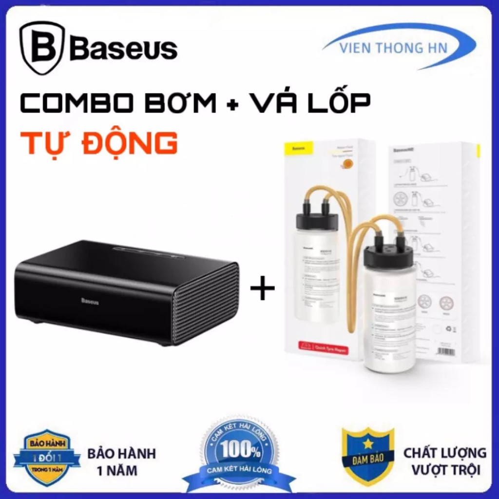 Bộ combo bơm và bình dung dịch vá lốp xe ô tô xe hơi Baseus - vienthonghn