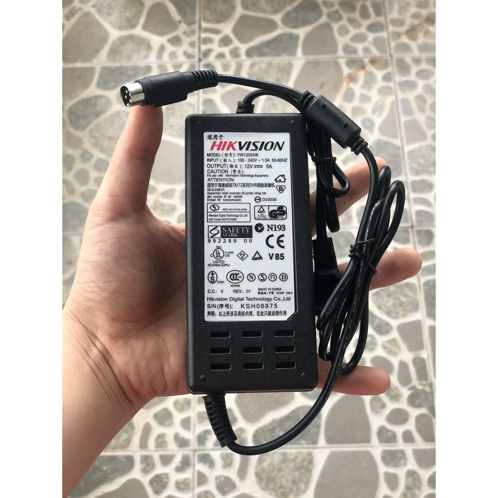 Cục nguồn đầu ghi camera Hikvison 12V 5A 4 pin chính hãng Hikvison