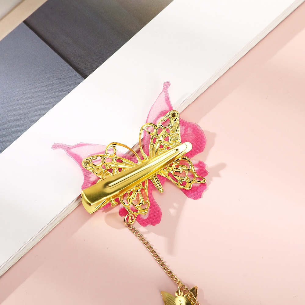 Kẹp tóc HAIMEIKANG chuỗi dây dài trang trí bươm bướm đính đá phong cách đơn giản thời trang