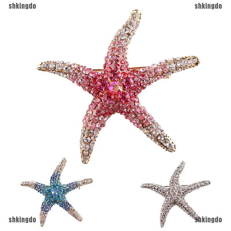 Trâm cài áo hình sao biển đính pha lê 3 màu thanh lịch