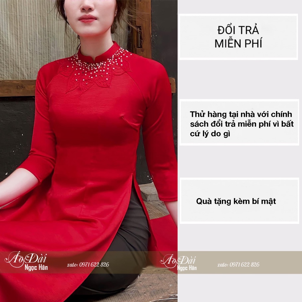 Áo Dài Truyền Thống  Nữ Tay Lỡ Đính Kết Thủ Công D7T2