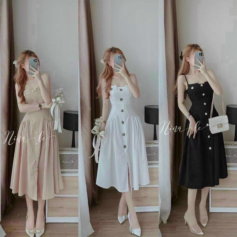 Đầm Maxi Đũi Tàu Nút Gỗ Cúp Ngực Siêu Tone Dáng Hàng