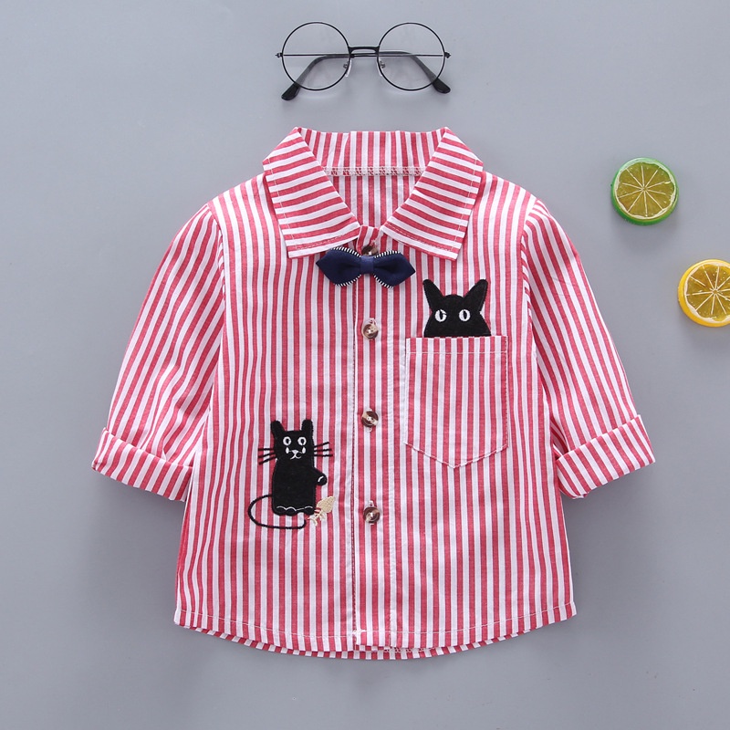 Áo Sơ Mi cotton Tay Dài Kẻ Sọc In Họa Tiết Hoạt Hình Dễ Thương Phong Cách Hàn Quốc Cho Bé Trai 0-5 Tuổi