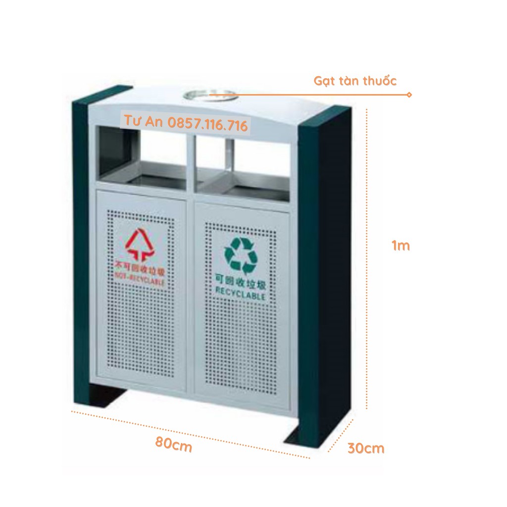 Thùng rác ngoài trời - Màu xám xanh thép sơn tĩnh điện