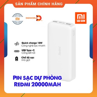 Pin sạc dự phòng Xiaomi Redmi 20.000mAh 18W Hỗ trợ Sạc nhanh (Trắng) - Hàng chính hãng Digiword - Bảo hành 6 tháng
