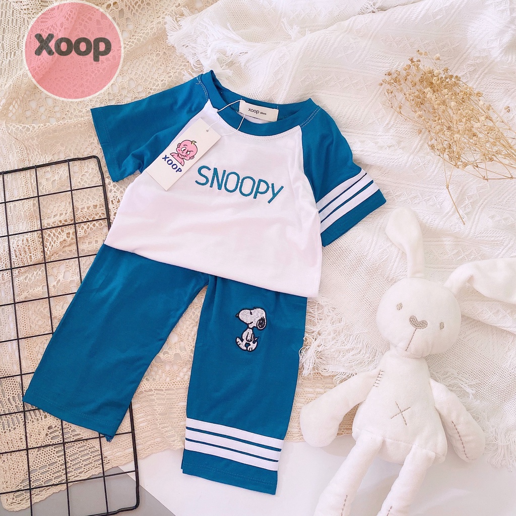 SALE !!! BỘ ÁO CỘC QUẦN DÀI 3 SỌC THÊU SNOOPY HÀNG XOOP CHO BÉ (SP001654)