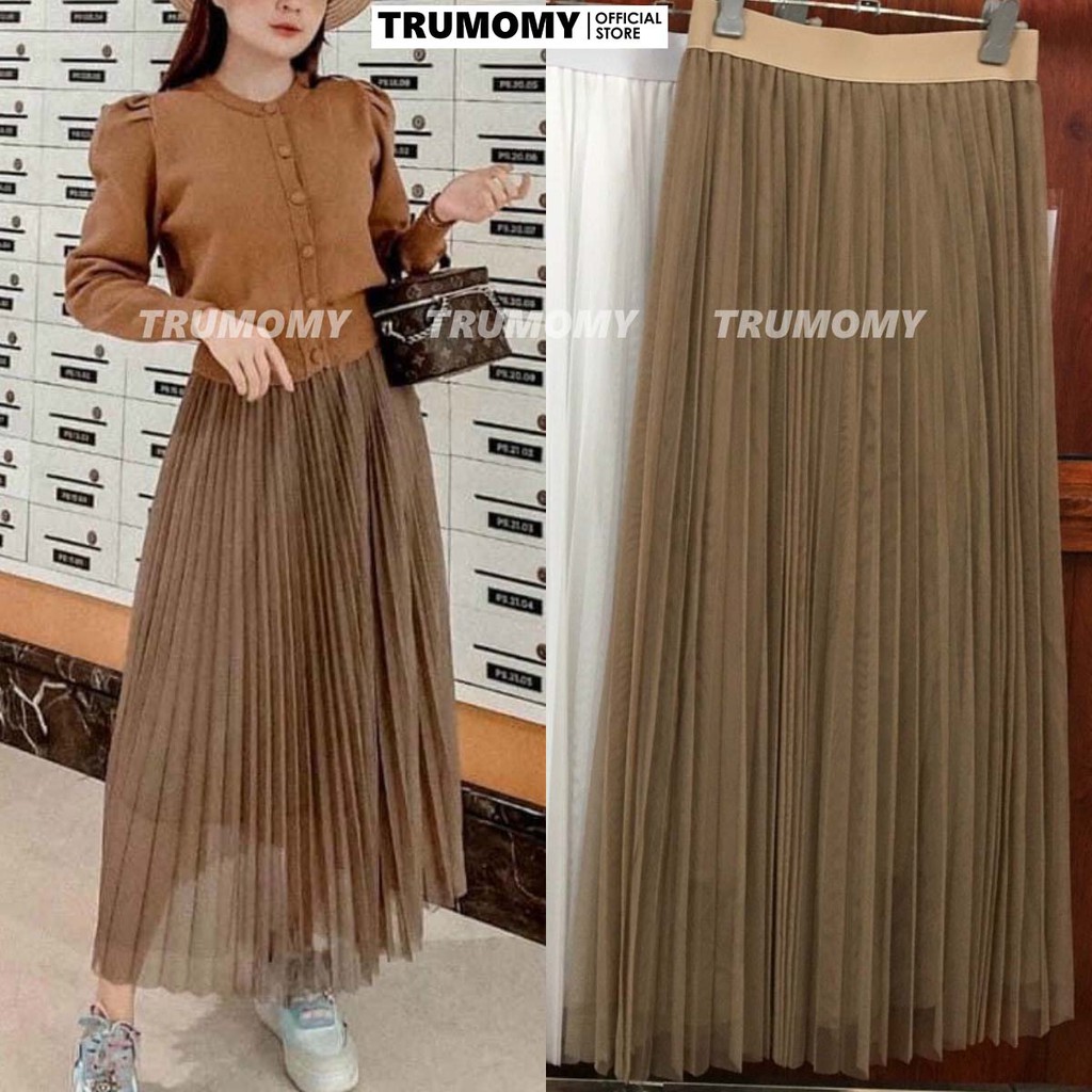Chân váy xếp ly dáng dài midi xòe A công sở 3 lớp Quảng Châu, cạp thun lưng cao - Trumomy | BigBuy360 - bigbuy360.vn