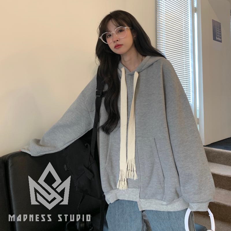 Áo hoodies lót nỉ vạt lệch dây to bản cao cấp dành cho nam nữ MÀDNESS STUDIO | BigBuy360 - bigbuy360.vn