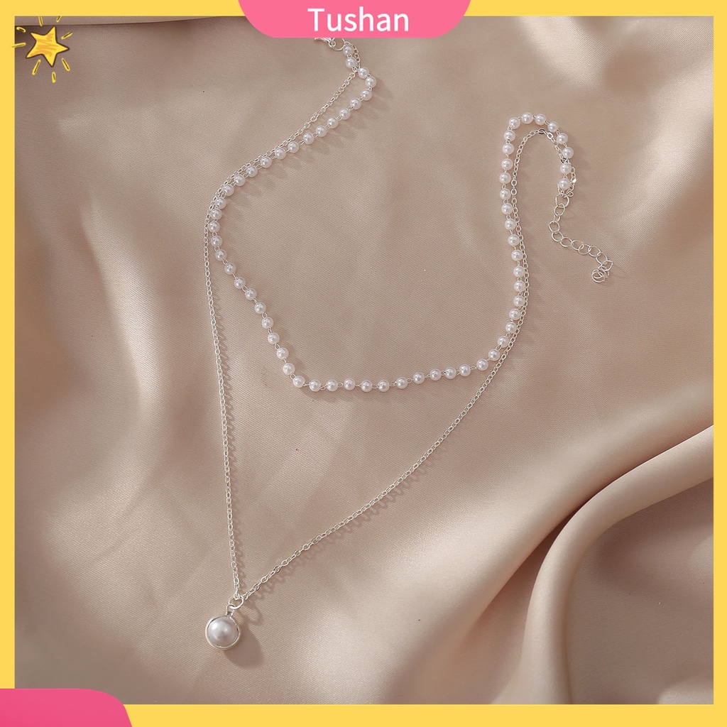 Vòng cổ Hai Lớp Bằng Hợp Kim Đính Ngọc Trai Đơn Giản