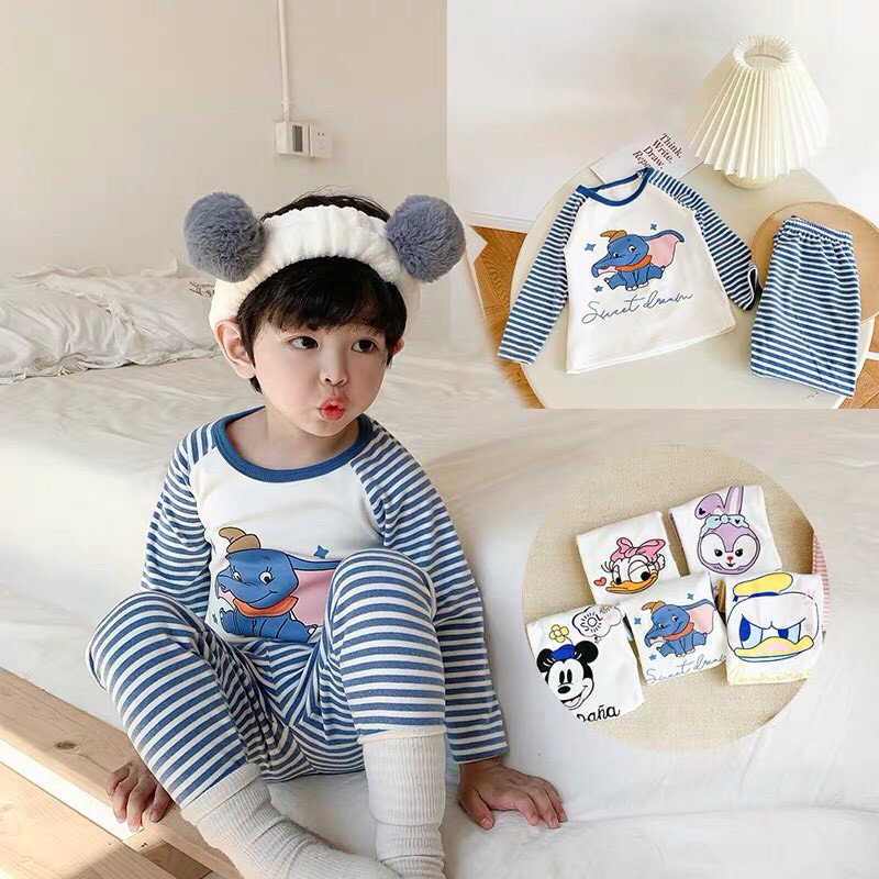 |FAMARAL2 giảm 10k cho đơn 50k|Bộ hoạt hình kẻ ngang cotton 4 chiều cho bé 8-18kg QATE533, quần áo trẻ em