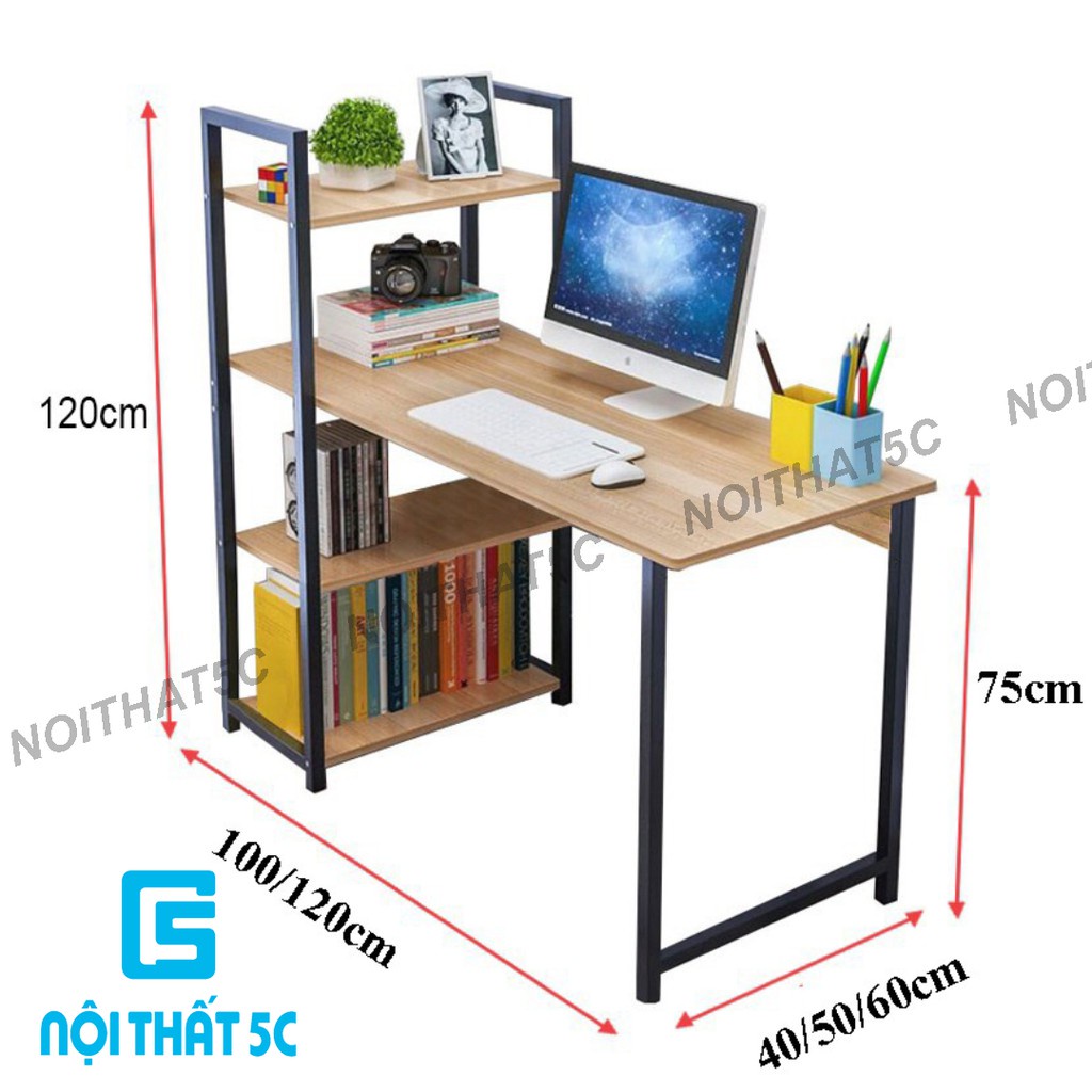 Bàn làm việc liền kệ sách có ngăn kéo D-Table ( Chất liệu gỗ nguyên tấm MDF chống trầy xước mặt bàn, chống ẩm)