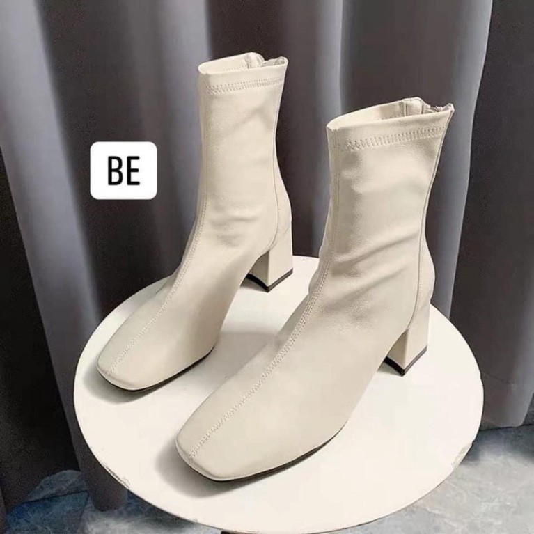 Giày Boots Ulzzang khóa kéo SNU09 cao cổ da PU cổ lửng đế độn đế to bự đơn giản phong cách cá tính đi chơi đẹp