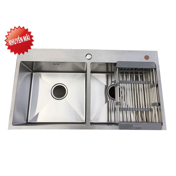 Chậu Rửa Chén Bát INOX SUS 304 2 hộc 8245 KAGAWA và Xả Chậu và Rổ Rút Đa Năng Đựng Trái Cây(INOX MỜ)