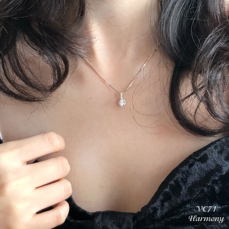 Dây chuyền bạc nữ mặt đá tròn to lấp lánh Diamond Stone sang trọng, xinh xắn | HARMONY ACCESSORIES VC71