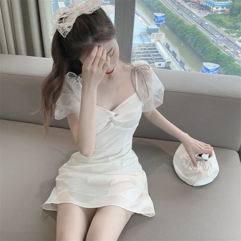 Váy tay bồng thắt nơ xinh xắn đáng yêu váy đi chơi mùa hè