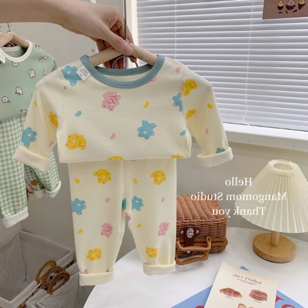 [Hàng Mới Về] Bộ Đồ Ngủ Bằng Cotton Nguyên Chất Dài Tay Thoáng Khí Thoải Mái Thời Trang Mùa Thu Cho Bé Gái