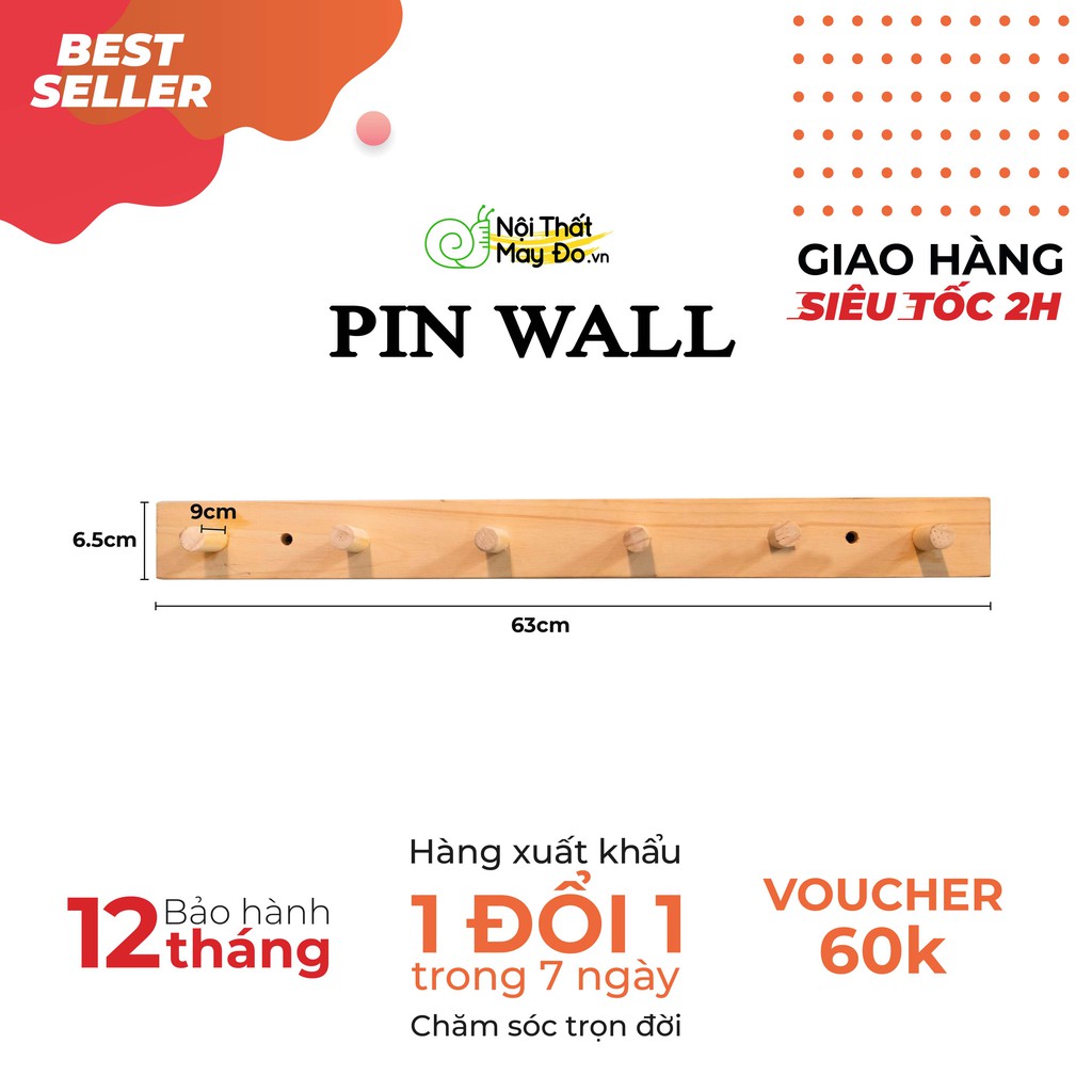 THANH TREO QUẦN ÁO HOẶC PHỤ KIỆN 6 NÚM - PIN WALL DECOR HOMESTAY