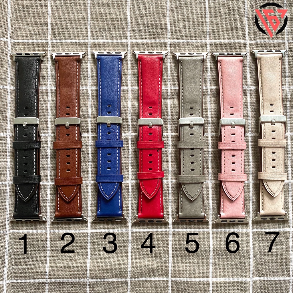 Dây da cho iwatch seri 7/6/5/4/3/2/1/SE, đồng hồ T500, W26, HW12, logo táo...  Fullsize 38/40/41 - 42/44/45mm