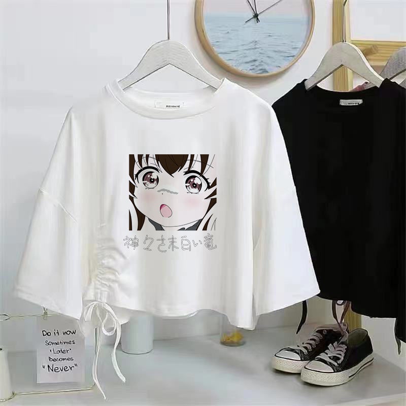 Áo Thun Tay Ngắn Dáng Rộng Phối Dây Rút Phong Cách Hàn Quốc Thời Trang Mùa Hè Năng Động