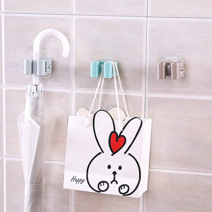 Combo 3 kẹp giữ chổi Cây lau nhà , Móc kẹp treo đồ đa năng dán tường