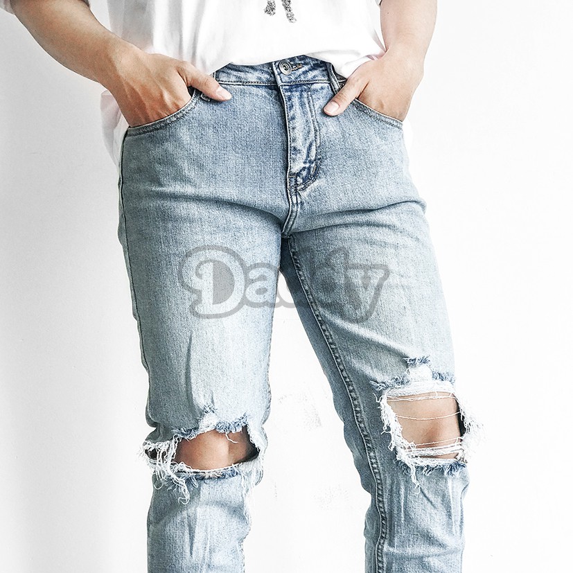 Quần Jean Nam Cao Cấp, Jean Co Dãn Rách Gối [895] Tặng kèm lót giày | BigBuy360 - bigbuy360.vn