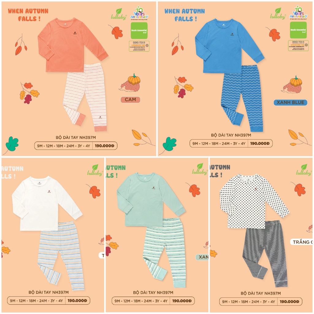 Bộ dài tay bamboo Lullaby mẫu mới nhất NH397M cho bé trai/bé gái