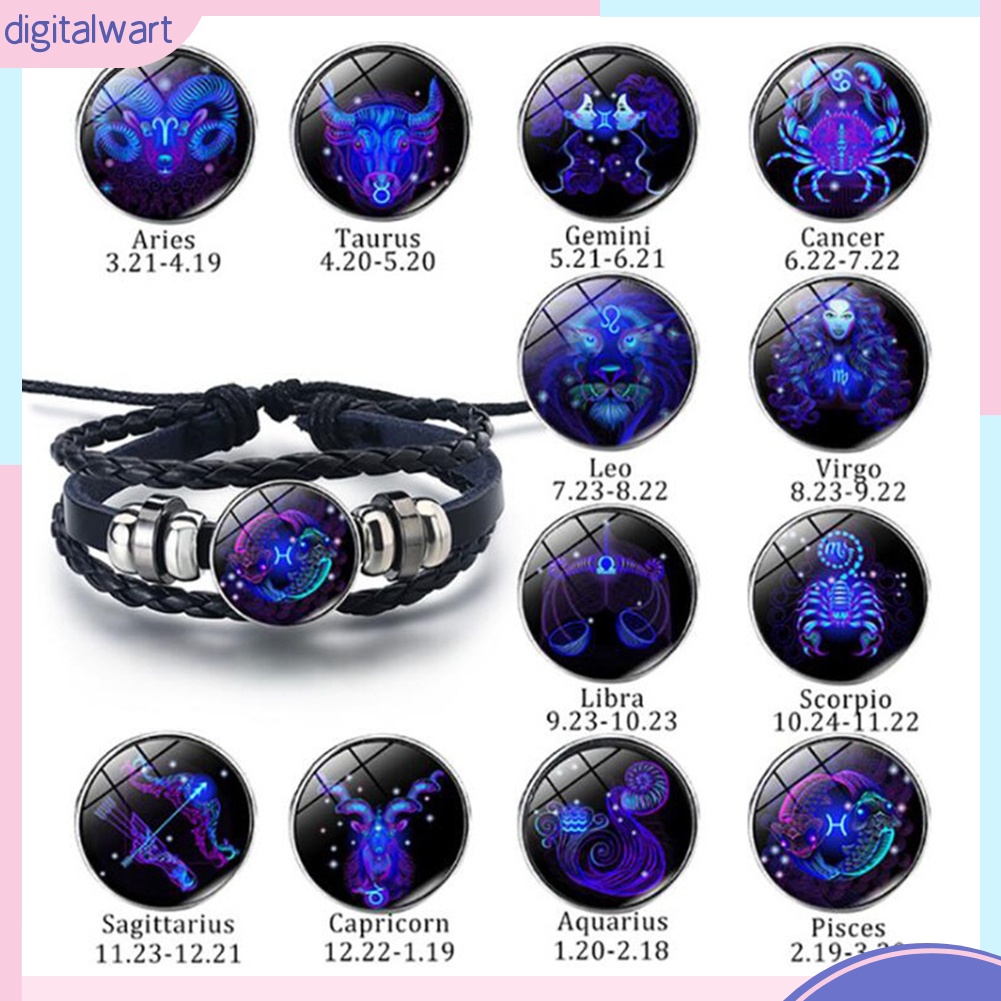 Vòng Tay Da Nhiều Lớp Mặt Hình 12 Cung Hoàng Đạo Thời Trang Unisex