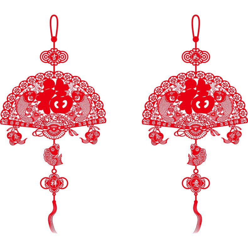 Decal trang trí tết - Rèm dây Quạt Xòe đỏ đón xuân