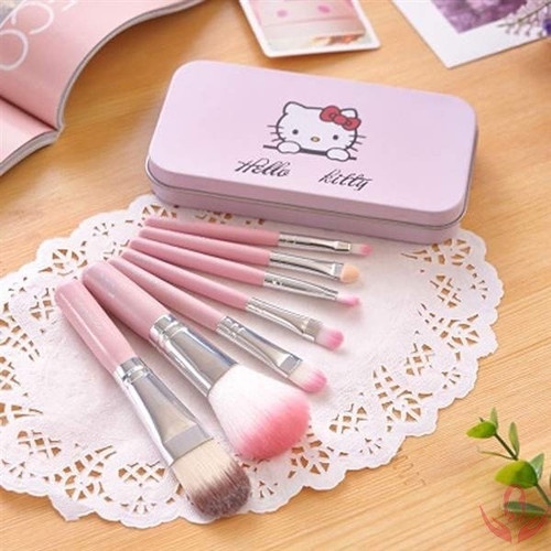 Bộ Cọ Trang Điểm 7 Món Hello Kitty Hộp Thiếc Đáng Yêu Xinh Xắn Tiện Lợi, Thích Hợp Cầm Tay Đi Làm, Đi Du Lịch