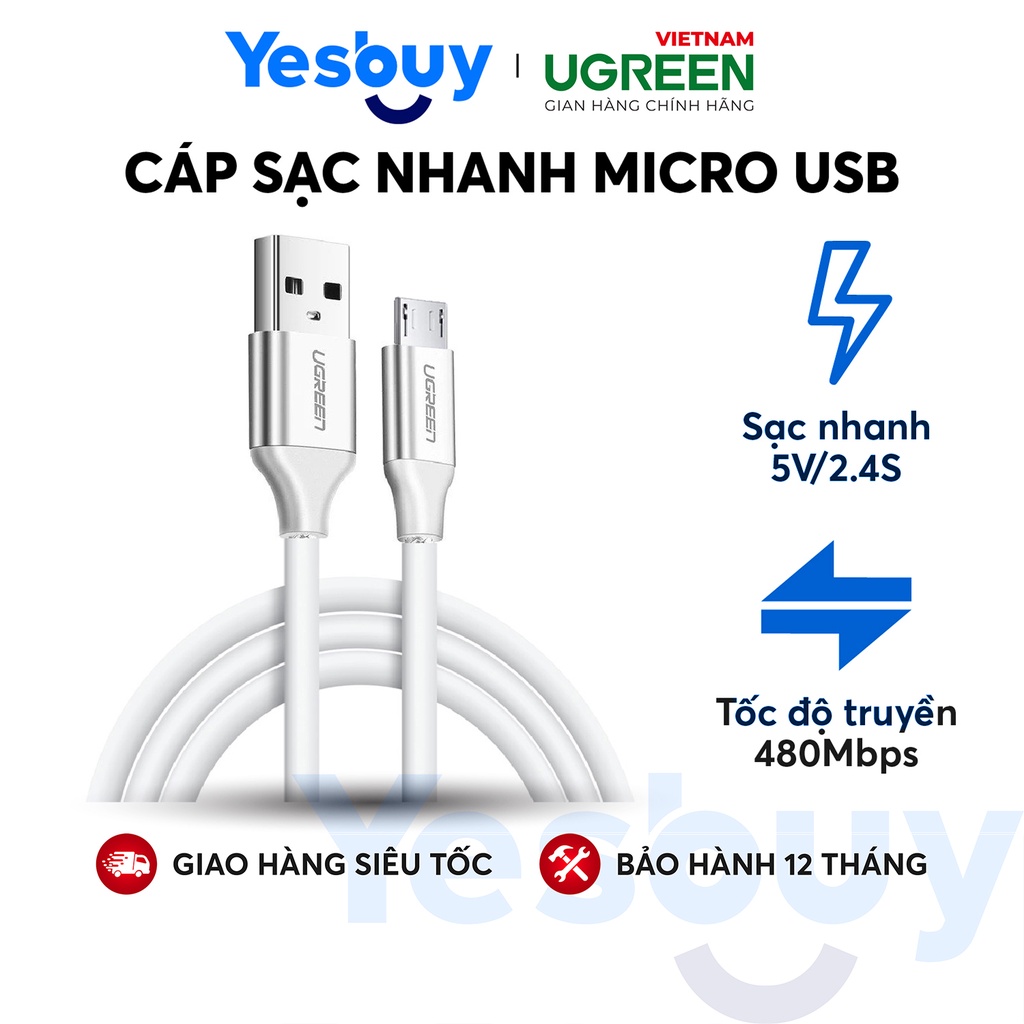 Cáp sạc và truyền dữ liệu Ugreen US289 cổng Micro USB 2.4A - Hàng phân phối chính hãng - Bảo hành 18 tháng