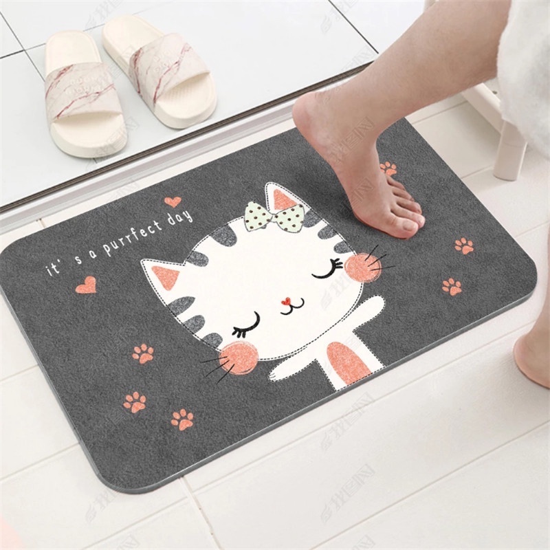 (LOẠI XỊN) Thảm chùi chân thấm nước nhà tắm chống trượt, thảm lau chân hình thú 3D nhà bếp