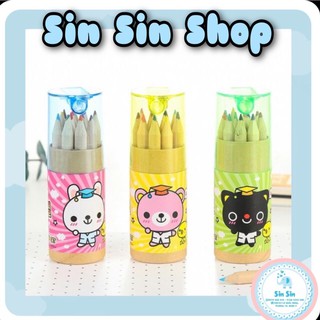 Bộ 12 Bút Chì Màu Cho Bé Có Đồ Gọt Chì Kèm Ống Đựng Động Vật - SinSin