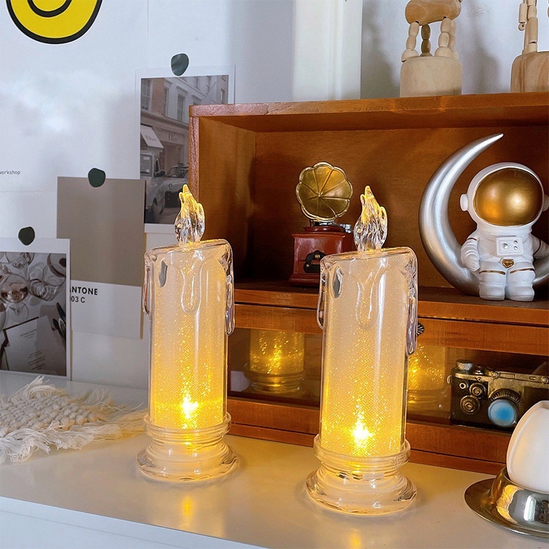 Đèn nến, đèn ngủ để bàn hình cây nến lung linh lấp lánh dùng pin phong cách Hàn Quốc
