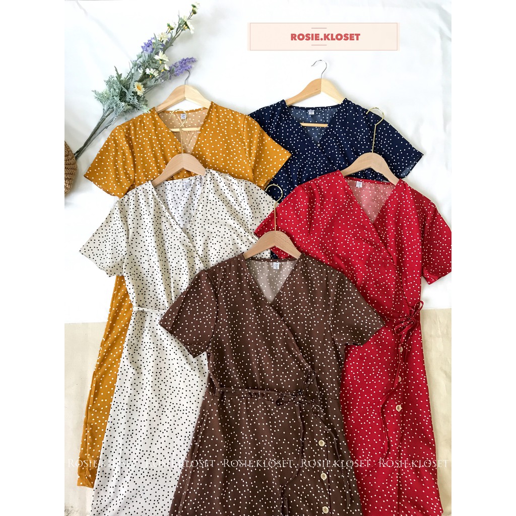 Váy chấm bi đắp tà chéo Wrap dress| ẢNH THẬT DO SHOP CHỤP