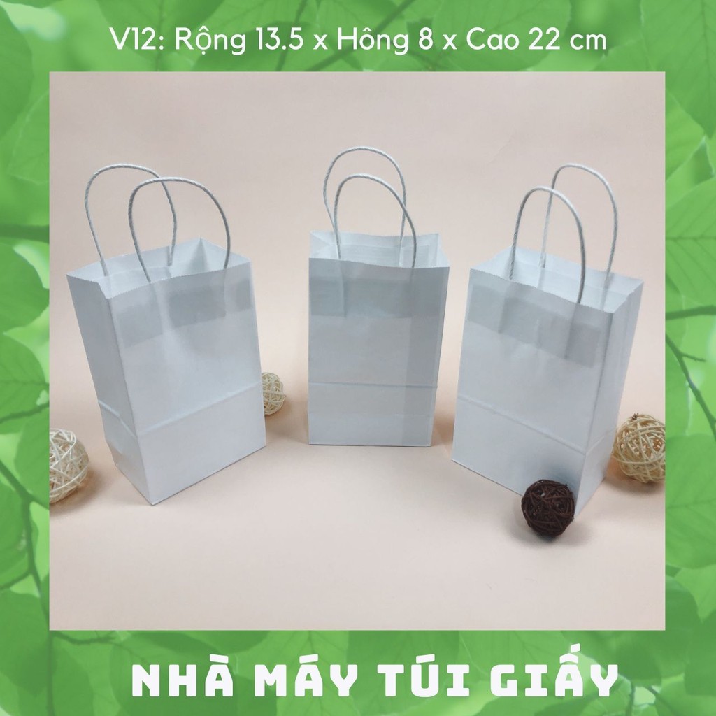 100 CHIẾC TÚI GIẤY KRAFT SIZE 12: 13.5x8x22 MÀU TRẮNG CÓ QUAI ( ẢNH THẬT)